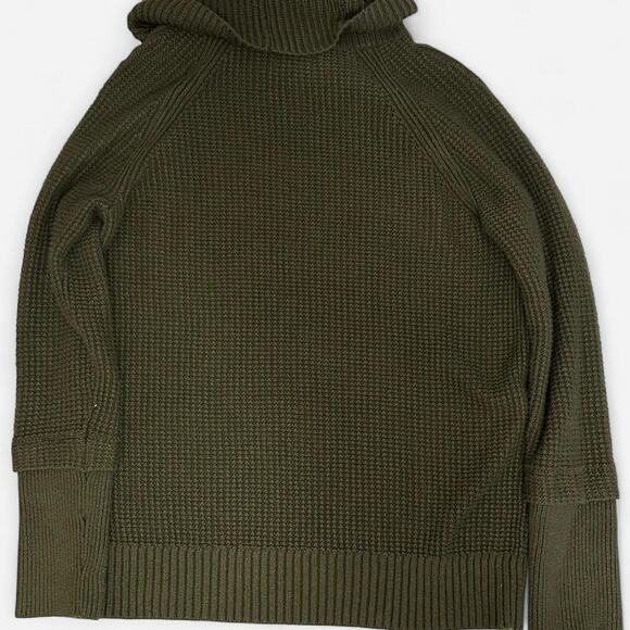 Market & Sprice Olive Green Cowl Neck Turtle Neck Knit Waffle Sweater Size Small - Picture 2 of 6